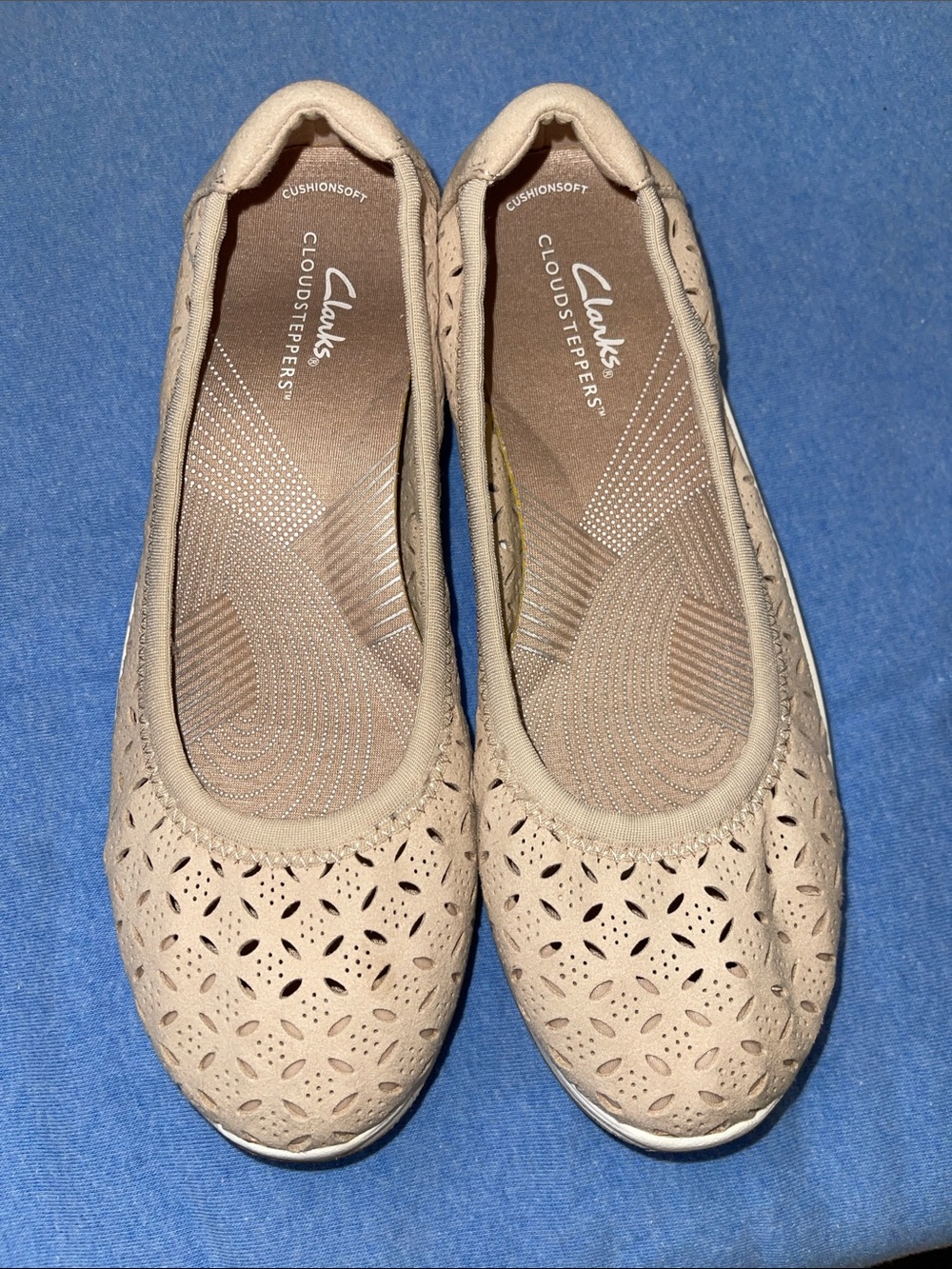Clarks Beige Laser-Cut Cloudsteppers Slip-On Flats